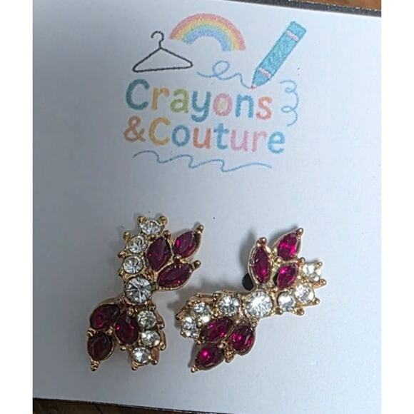 VTG Faux Ruby Rhinestone Goldtone Peirced Studs Beautiful Gift Glam Regal Shine - Picture 1 of 2